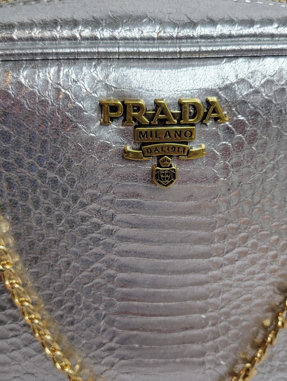 Chic Logo Silver & Gold Vegan PU Snake Print Crossbody Bag